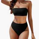 YACUN Women's High Waisted Bikini Swimsuit Two Piece Strapless Bandeau Cheeky Bathing Black L