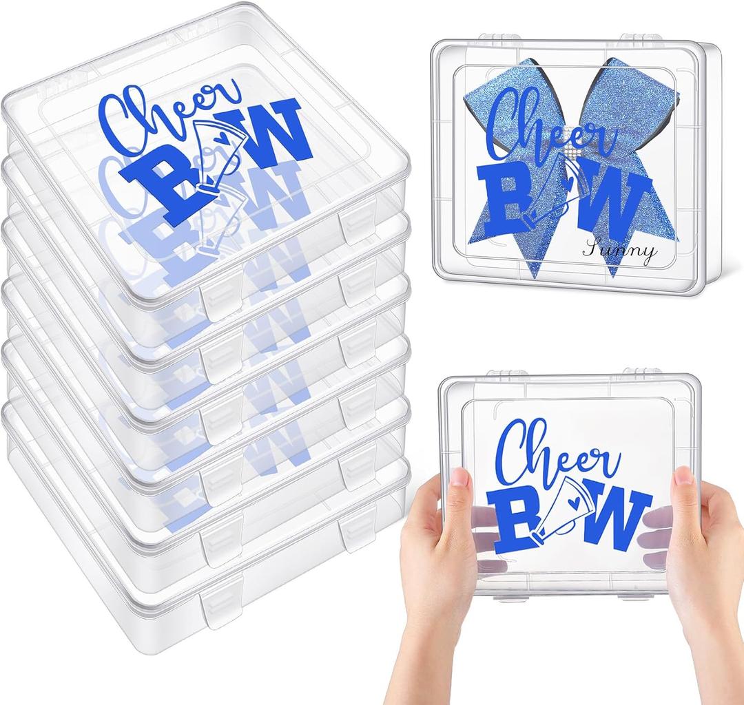 Honeydak 6 Pcs Extra Large Cheer Bow Plastic Box Cheer Team Gifts Bulk Bobby Pin Case Plastic Containers for Team Cheerleader Dance Ballet Hair Accessories Storage Organizer Cheerleading Travel