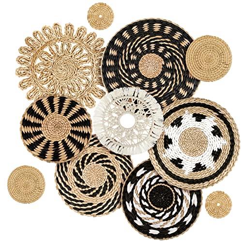 Tatuo 11 Pcs Boho Wall Basket Decor Decorative Bulrush Woven Basket Wall Decor Art Round Farmhouse Hanging Baskets for Kitchen Rustic Home Summer Decorations, Multi Sizes(Boho)