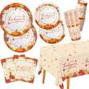 Thanksgiving Plates and Napkins Gatherfun Maple Leaves Disposable Paper Plates Napkins Cups plastic Tablecloth for Thanksgiving Dinner Party Decorations Serve 25