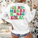 VILOVE Christmas Nurse Sweatshirt Women In My Merry Nurse Era Pullover Nurse Life Shirt Christmas Crewneck Long Sleeve Tops (White, XXL)