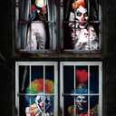 Patelai 4 Pcs Scary Halloween Ghost Curtain Halloween Window Silhouette Decoration Horror Window Door Cover Spooky Poster Screen for Indoor Outdoor Party Decor (Clown Killer)