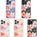 Pink Lily Flowers Phone Case for iPhone 16 PRO Pink Lily Case Cover Clear Phone Case Four Corner Reinforced Shockproof Girly Women Phone Cover Transparent Case