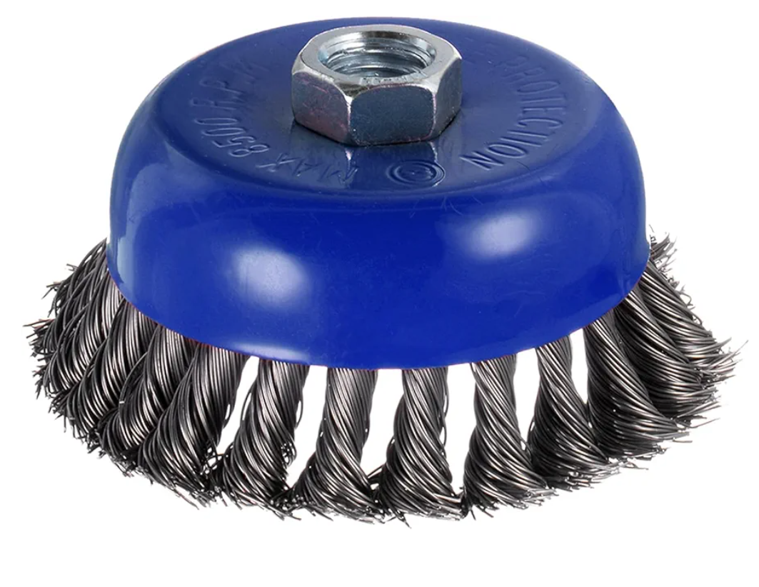Twisted Knotted Wire Cup Brush for Angle Grinder - [4 Inch] for Paint Stripping Cleaning Rust Duty Abrasive, 5/8 Inch-11 Threaded Arbor, .020 Carbon Steel Wire, Blue