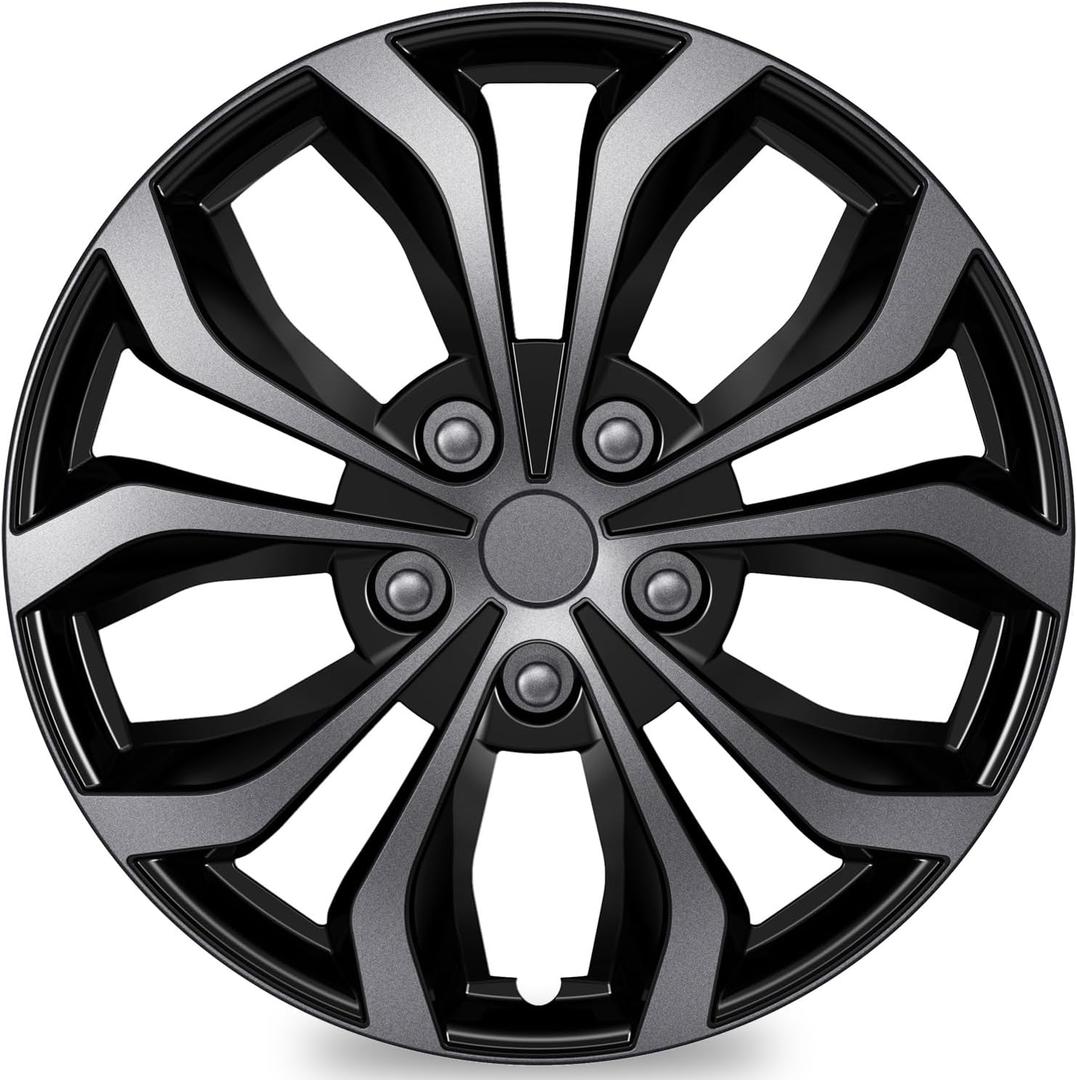 TangMiGe 4-Pack Universal Hubcaps Wheel Covers Replacement R14, Steel Wheel Rim Cover for Most Cars Trucks Sedans SUV, 14" 14 in Hub Caps (Gray+Black Color, 14 inch)