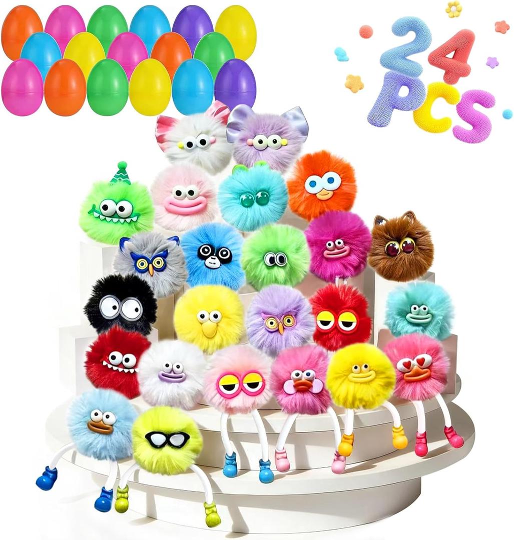 Prefilled Easter Eggs,Easter Basket Stuffers - 24 Pack,Fun Plush Bulk Gift Filled Easter for Kids