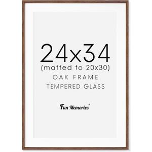 24x34 Oak Wood Picture Frame, 24"x34" Poster Frame for Wall, 24 x 34 Frame with Mat for 20x30, Rustic Wood Frame 24 x 34 with Real Glass, 24 by 34 Large Photo Frame (Walnut Color, 1 Pack)
