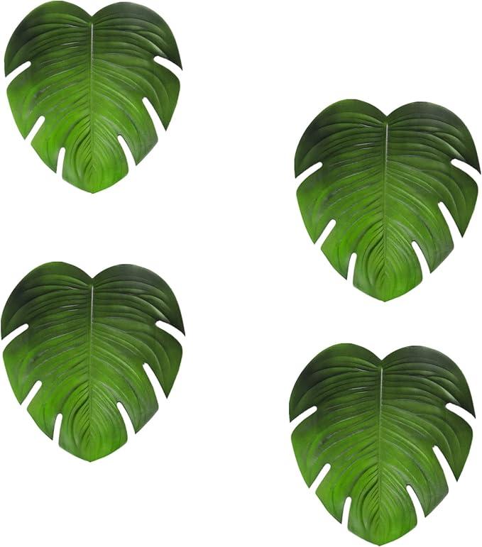 4 Pcs Turtle Leaf Tropical Artificial Palm Leaves Coasters Jungle Plant Cup Bowl Pad Drinks Mat for Coffee Mug Tea Home Party Décor