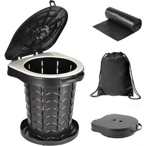 Upgrade Retractable Portable Toilet Travel Toilet Adjustable Height Camping Toilet Portable Potty for Adults Kids, Foldable Portable Toilet for Camping/Car (Black)
