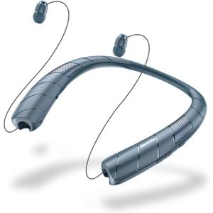 Neckband Bluetooth Headphones Speaker 2 in 1Wireless Wearable Speaker with Retractable Earbuds, 3D Stereo Sound, Portable Speaker and Headset w/Bulit in Mic for Home, Office and Outdoors