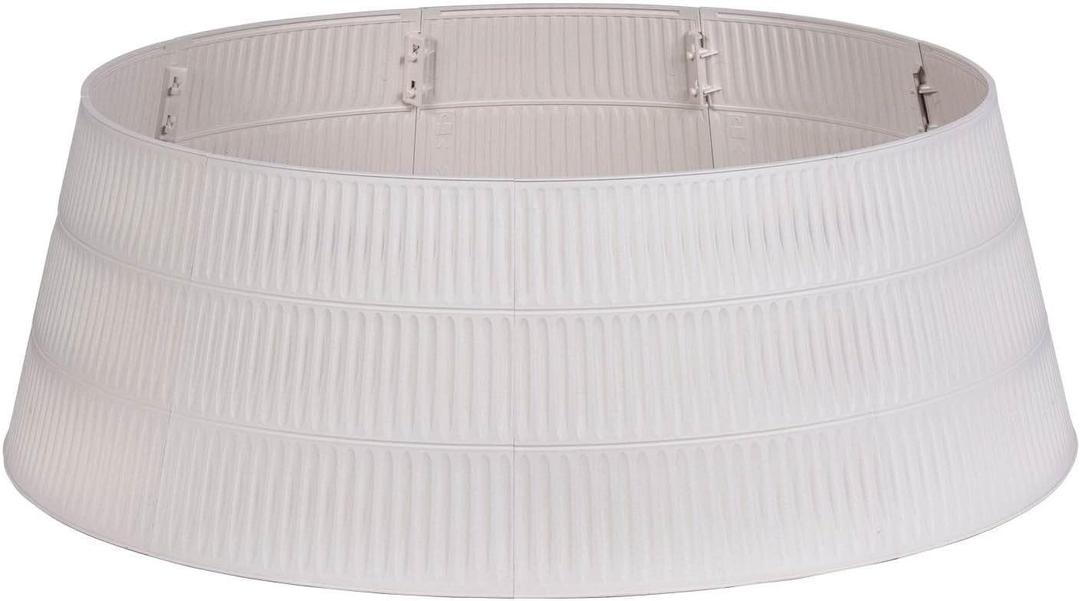 Christmas Tree Collar, 28.4" D Round Tree Base Cover Mixed with Natural Grain Fiber, Pet-Proof Plastic Xmas Tree Ring, Tree Skirt for Christmas Decorations, Easy Assembly (Beige)