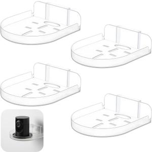 4 Pack Adhesive Security Camera Wall Mount, Universal Transparent Monitor Wall Mount Brackets with Cable Clips Versatile Surveillance Holder Self Adhesive Small Walls Shelf for Bedroom Kitchen Living