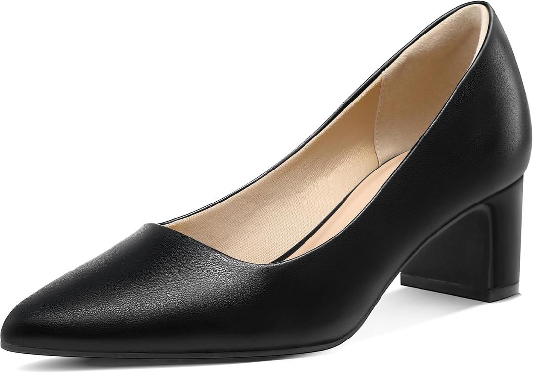 mysoft Women's Pointed Toe Pumps 2 Inch Chunky Block Low Heels Dressy Shoes Slip On Pumps (Size 10)