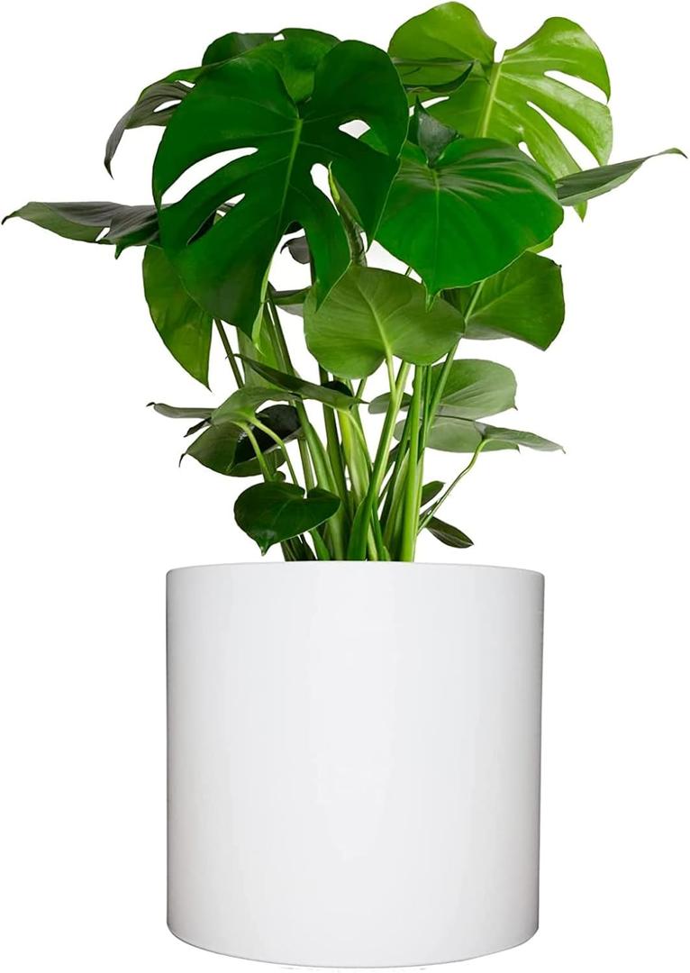 Elly Dcor 12 inch Round Cylinder Plastic Planter with Drainage, Round Classic Smooth Texture, Lightweight & Extremely Durable 12" x 12" Cylinder Pot White