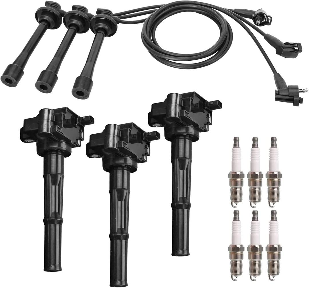 ENA Set of 3 Ignition Coil with 6 Platinum Spark Plug and Wire Set Compatible with Toyota 4Runner T100 Tacoma Tundra 1995-2004 3.4L Replacement for UF156 C1041 90919-02212 5C1308 E679
