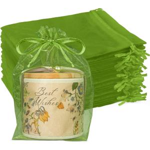Crweety 6x9 Inch Olive Green Organza Bags 50 Pcs, Large Mesh Gift Bags Drawstring, Jewelry Treat Mesh Bag Drawstring for Easter Gifts Wedding Party Favors Baby Shower Saint Patrick's Day
