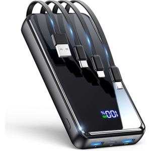 Portable Charger, 42800mAh Power Bank Built-in Cable, 22.5W PD USB C In & Out Fast Charging, External Battery Pack with 6 Output & 2 Input, Travel Phone Charger for iPhone 16/15/14/13/12, Android
