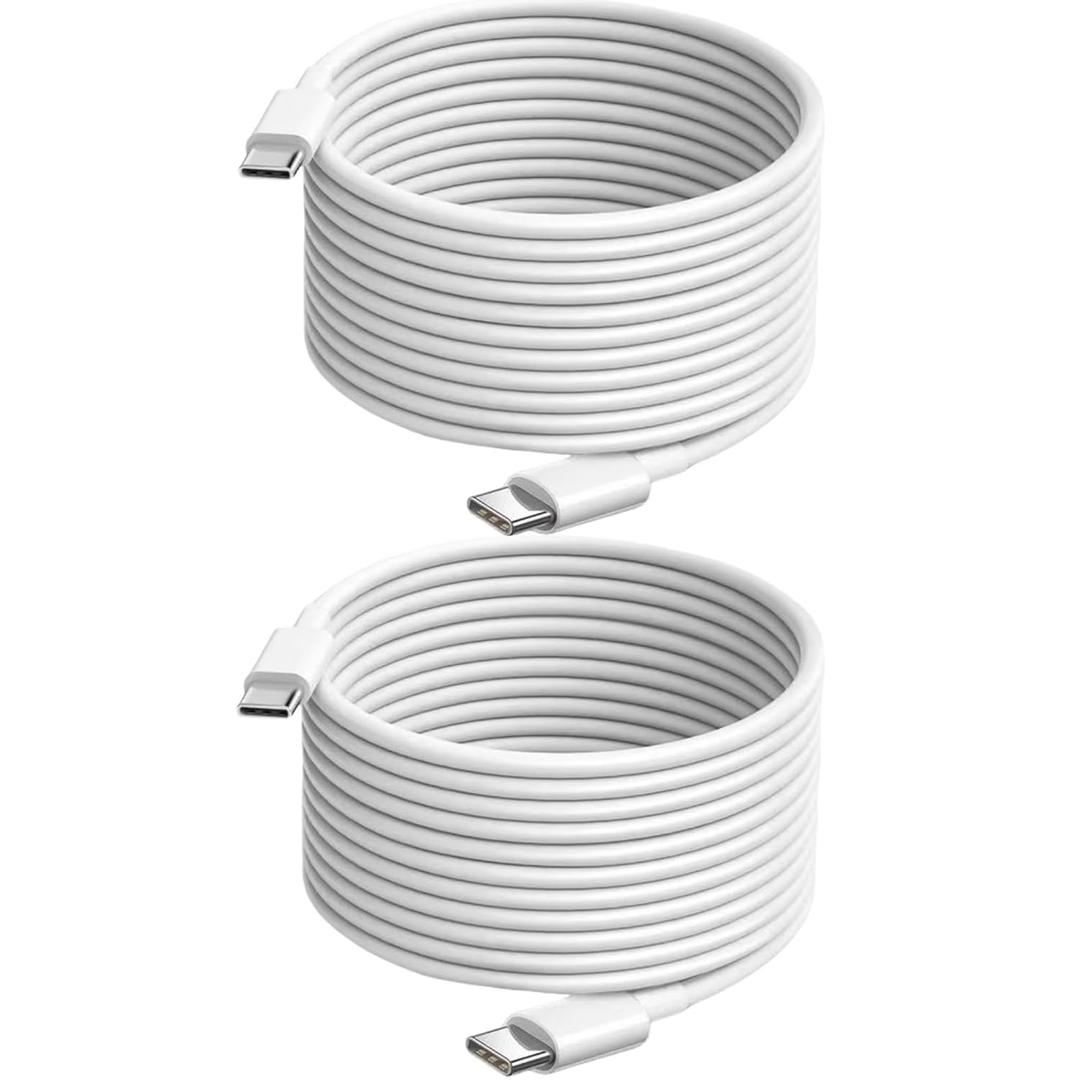 USB C Cable 20ft,USB C to USB C Cable 60W Fast Charging 2 Pack, Extra Long Type C Cord Compatible with MacBook/iPad/iPhone 17/16/15 Serie/Samsung Galaxy S24/Switch/Lenovo/Dell/HP/Any USB-C Device (Off White)