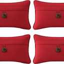 Outdoor Sunbrella Decorative Pillows with Coconut Button Pack of 4, 20" x 12" Outdoor Pillow Set for Couch Bed Throw Patio Sofa, Canvas Jockey Red