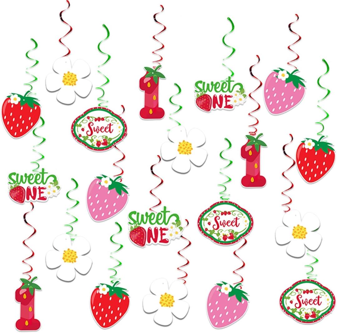 40Pcs Strawberry 1st Birthday Party Hanging Swirls Decor, Fruit StrawBerry Party Hanging Streamers for Berry Sweet One Bday Girls Berry Sweet Themed First Birthday Favors Summer Supplies