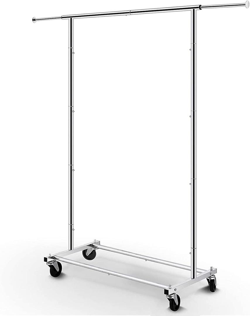 Simple Trending Standard Rod Clothing Garment Rack, Rolling Clothes Organizer on Wheels for Hanging Clothes, Chrome