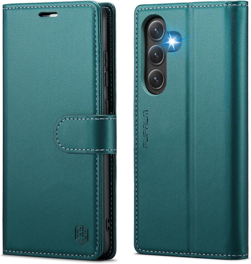 Wallet Case for Samsung Galaxy S24 FE, RFID Blocking Credit Card Holder, PU Leather Folio Flip Kickstand Protective Shockproof Cover for Galaxy S24 FE (Bluegreen)