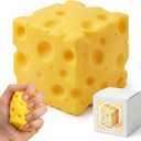 Cheese Squishy Squeeze Toy, Yellow Soft Sensory Cheese Stress Ball, Fidget Desk Gifts for Adults, Realistic Cheese Cube Novelty Toy for Relax and Focus (2.2in)