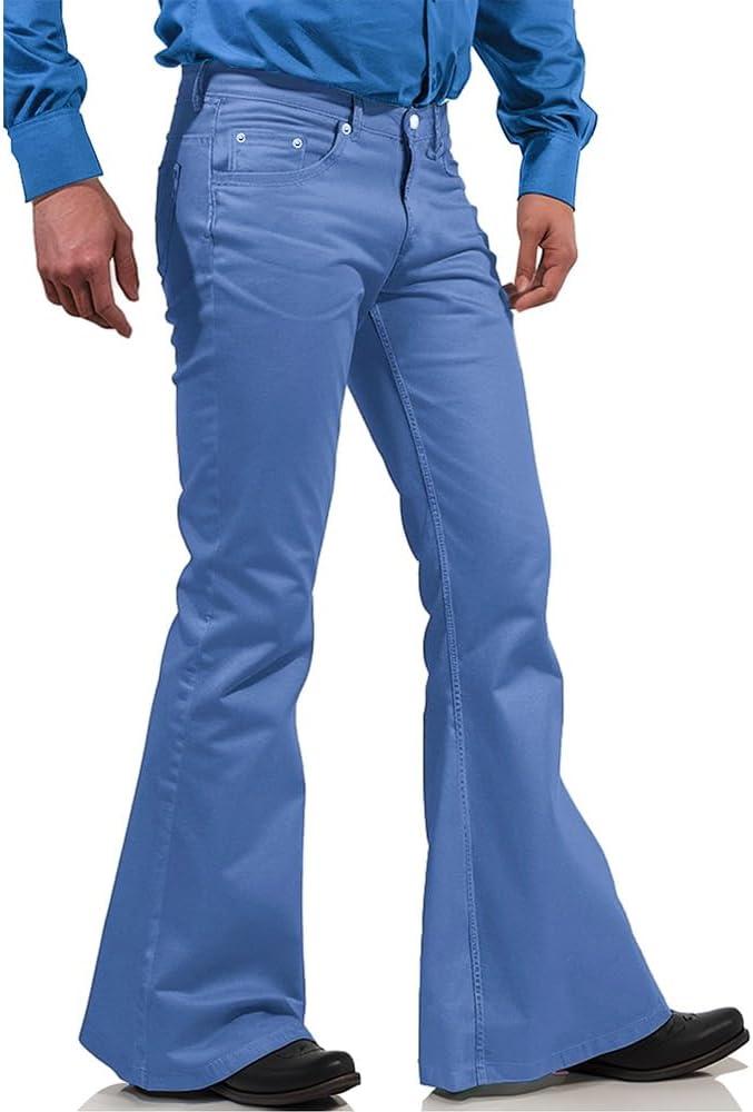 70s Disco Pants for Men,Mens Bell Bottom Jeans Pants,60s 70s Bell Bottoms Vintage Denim Pants Jeans for Men (Blue, L)
