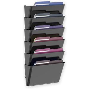 MINDEPOT 6 Pockets Acrylic Wall File Organizer, Clear Wall File Holder, Plastic Hanging Wall File Holder for Office, School and Home, Black
