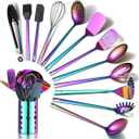 Rainbow Kitchen Utensils Set,13 Pieces Stainless Steel Cooking Utensils Set With Titanium Rainbow Plating,Kitchen Tools Set With Utensil Holder For Non-Stick Cookware Dishwasher Safe (13 Packs)