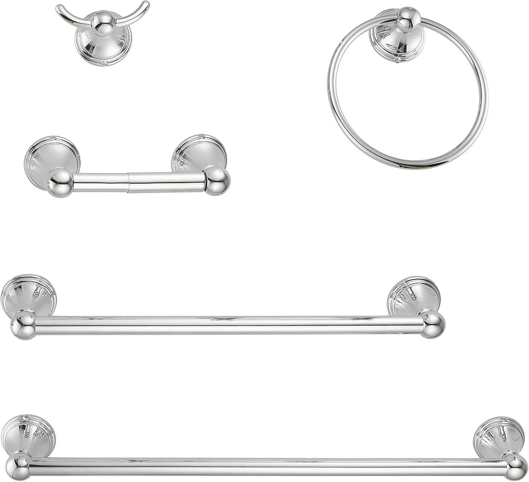 Sagetta Bathroom Hardware Set, 5 PCS Bath Accessories Set Wall Mount Includes 20 in Towel Bar, 16 in Towel Bar, Towel Ring, TP Holder, Towel Hook Chrome Polished