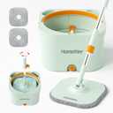 HoMettler Spin Mop and Bucket with 2 Microfibra Replaceable Mop Pads, Self Separation Dirty and Clean Water System Self Wringing 360° Rotating Square Mop-Head (1 Bucket + 52'' Mop + 2 Microfibra Pads)