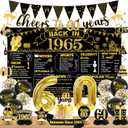 DARUNAXY 60th Birthday Party Decorations for Men Women, Black Gold Back in 1965 Banner, Gold 60 Number Balloons & Cake Topper, Vintage 1965 60 Birthday Honeycomb Hanging Swirl Confetti Balloons(28PC)