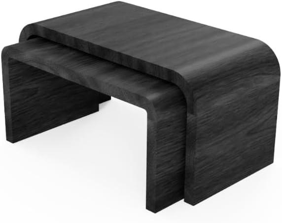 Stead Curved Nesting Coffee Table Set of 2, Modern Wood Nesting Tables for Living Room, Space Saving Stackable Coffee Tables, Fully Assembled