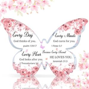 Christian Office Desk Accessories Pink Butterfly Acrylic Plaque Decor Christian Inspirational Gifts for Women Pink Gifts for Friends Female