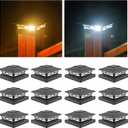 VOLISUN Solar Post Cap Lights: 12 - Pack Outdoor Deck Post Cap Lights Black for Dock Fence Waterproof 2 Color Modes,4x4/6x6 Wooden/Vinyl Posts