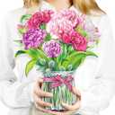 Airpark Mothers Day Gifts Card, 3D Pop Up Carnation Paper Flower Bouquet Birthday Card, Teacher Appreciation, Anniversary, Thank You Gift Cards for Mom Women, Floral Card with Envelope & Note, 12 Inch