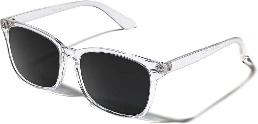 TIJN Polarized Sunglasses for Womens and Mens,Classic Square Frames Shades for UV Protection,Trendy Sunnies(Clear/Grey)