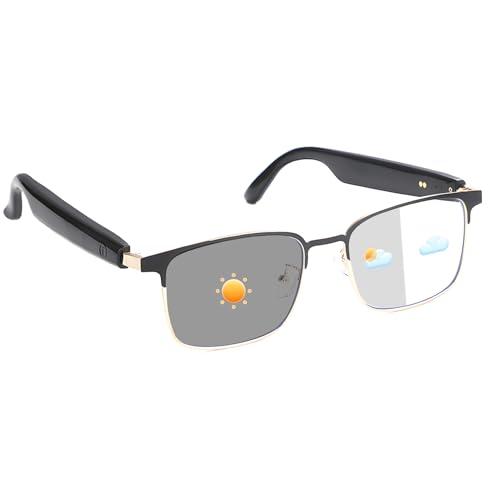 Smart Bluetooth Audio Glasses for Men & Women, Blue Light Glasses with Open-Ear Wireless Speakers, Photochromic Lenses, Hands-Free Music & Calls, Smart Glasses for Work, Driving, Travel (Gold)