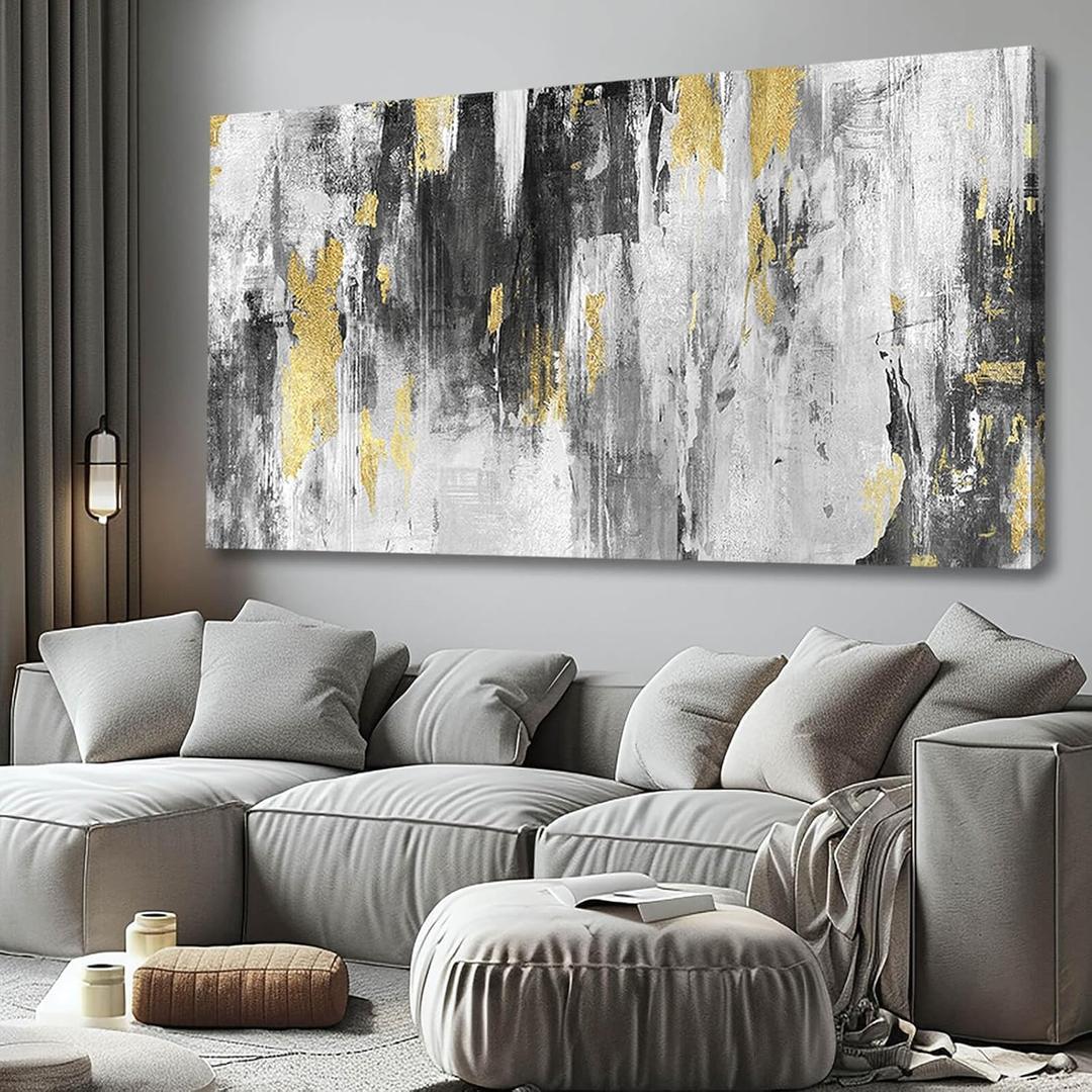 SOUGUAN Canvas Wall Art Gold Abstract Art Living Room Decor 30"x 60" Black and Grey Artwork Office Decor Large Paintings for Bedroom Home Decoration