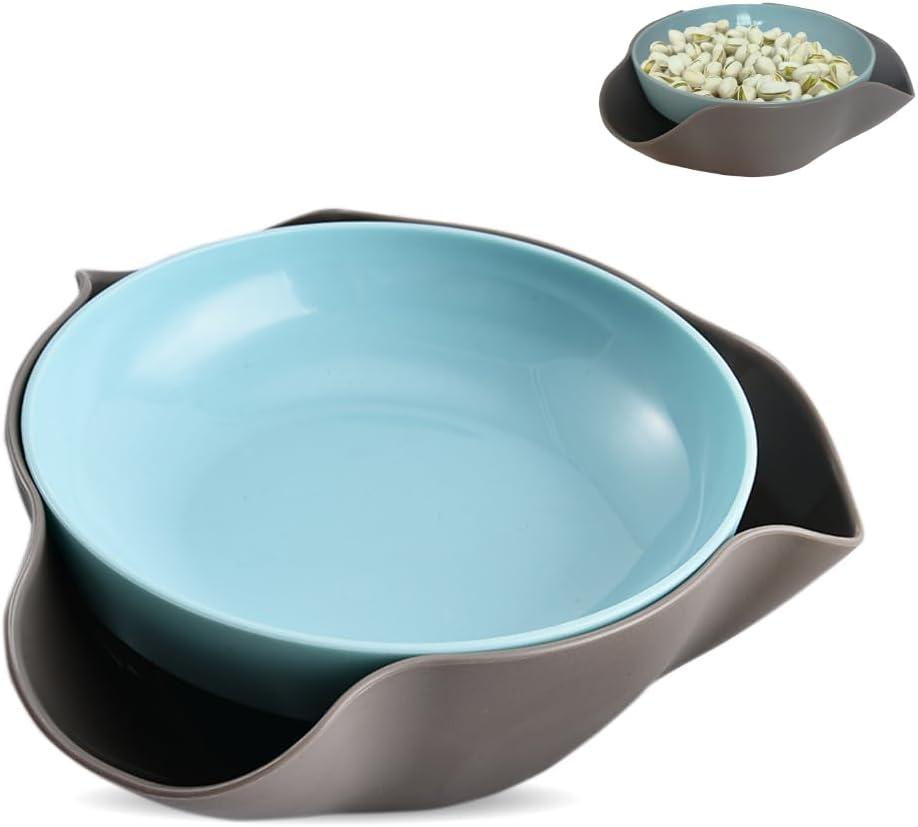 Plastic Pistachio Bowl with Shell Storage, Double Dish Snack Bowl Serving Dish Nut Bowls Storage for Sunflower Seed Peanut Cherries Edamame Fruits Candy, Birthday Gifts Choice, Gray