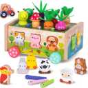 KMTJT Montessori Wooden Toddler Toys for 1 2 3 Years Old Boys Girls, Shape Sorting Toys First Birthday Gifts for 1-2 Years, Wood Animal Farm Car Preschool Educational Fine Motor Skills Toy