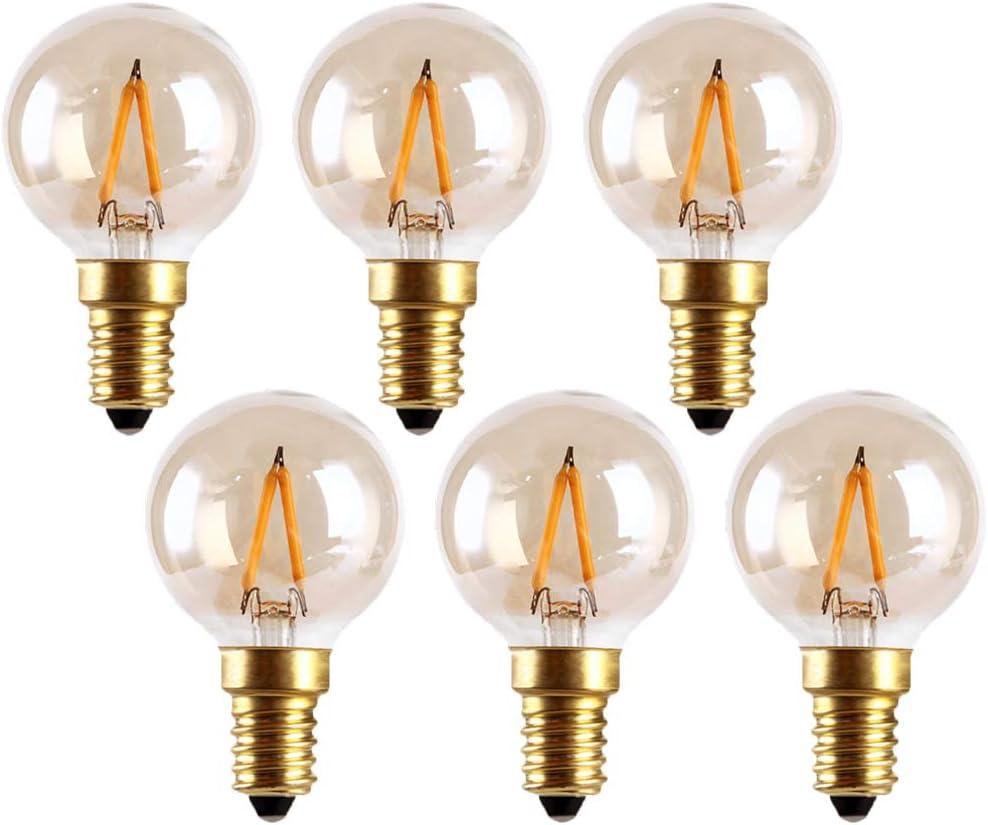 E14 Vintage Edison LED Light Bulbs 1W Non-Dimmable, European Base Warm White 2200K 10 Watt Replacement G40 Equivalent Filament Mini Globe Bulb for Decorative Lamp, Amber Glow, 110V (6 Pack)