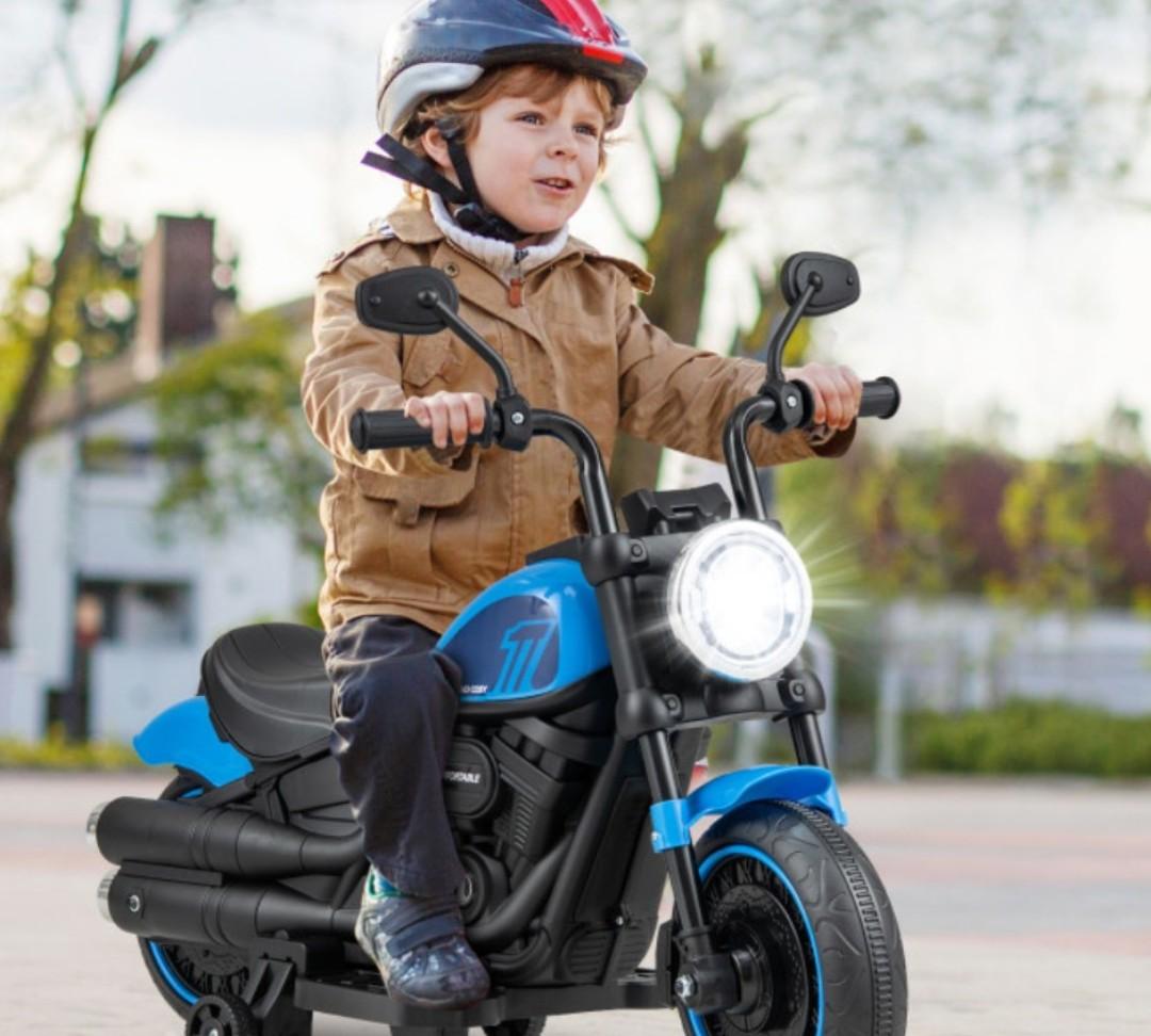Kids Electric Motorcycle with Training Wheels and LED Headlights