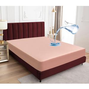 Sufdari Full Size Waterproof Mattress Protector, Fitted Sheet Style Mattress Cover with 18" Deep Pocket, Washable and Comfortable - Light Pink, Full