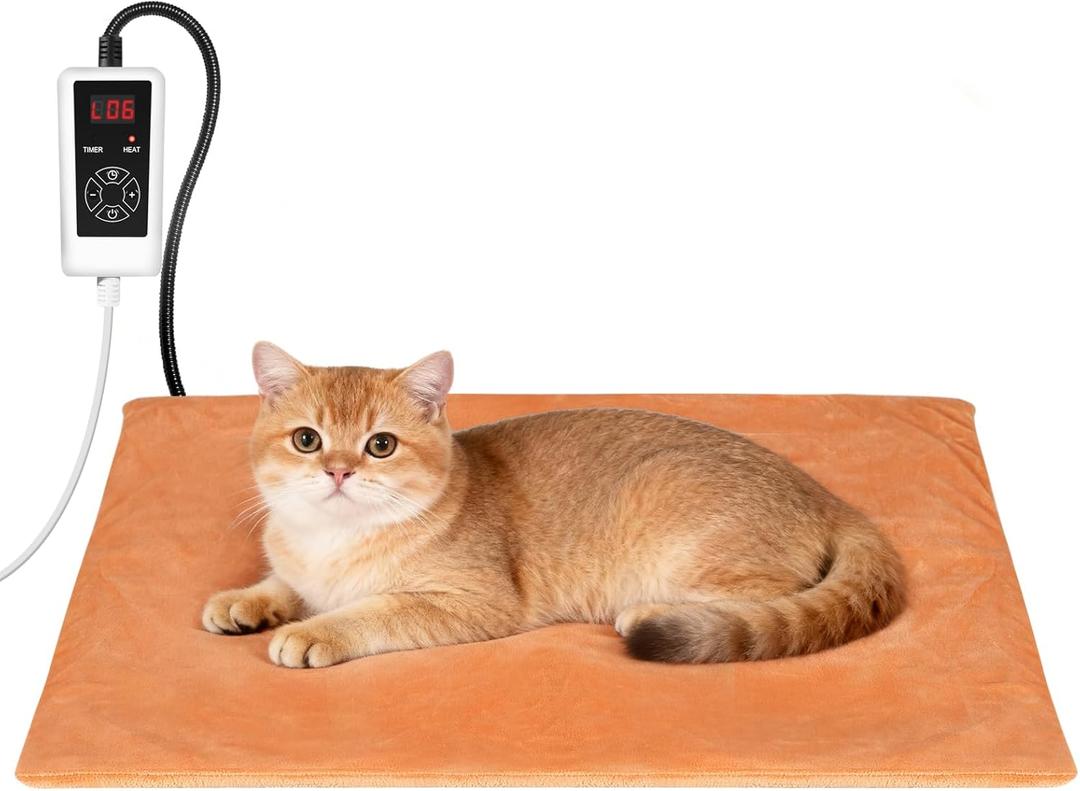 RIOGOO Pet Heating Pad, Electric Heating Pad for Dogs and Cats with Timer, 6 Level Adjustable Temperature Dog Heated Blanket (Brown, S: 20x15)