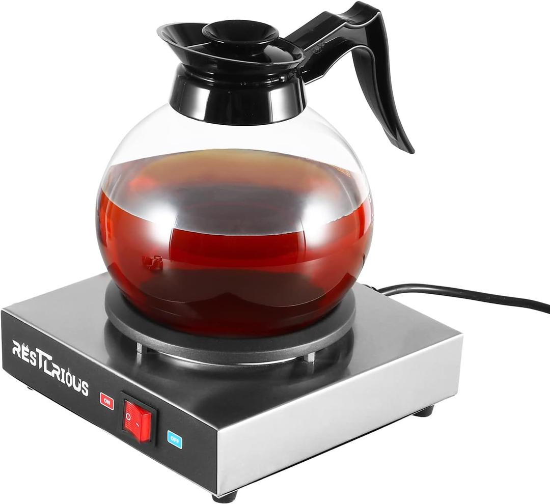 Restlrious Commercial Coffee Warmer Single Burner Decanter Warmer Plate, Stainless Steel Portable Warmer for Standard Glass Decanter, Suitable for Cafe, Break Room, Buffet, Event and Commercial Use