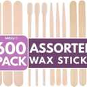 Mibly 4 Style 600 Pcs Assorted Wooden Wax Sticks for Body Legs Face Small Medium Large Sizes Eyebrow Waxing Applicator Spatulas for Hair Removal or Wood Popsicle Craft Sticks (Mix Sticks Pack of 600)