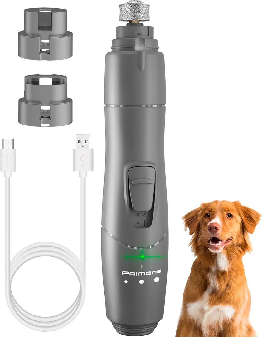 Dog Nail Grinder with LED Light Quiet 2-Speed Pet Nail Trimmer for Small & Medium Dogs and Cats Low Vibration Professional Nail File for Painless Claw Grooming (Gray New), Pack of 4
