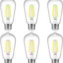 Ascher Vintage LED Edison Bulbs, 6W, Equivalent 60W, Non-Dimmable, High Brightness Cool White 4000K, ST58 Antique LED Filament Bulbs with 80+ CRI, E26 Medium Base, Clear Glass, Pack of 6